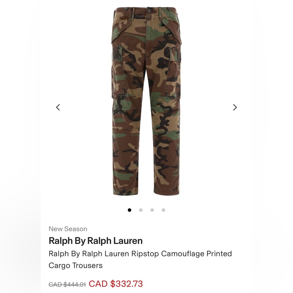 Ralph By Ralph Lauren Ripstop Camouflage Printed Cargo Trousers Size 40x30 BNWT